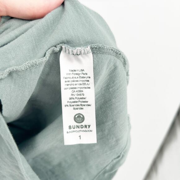 Anthropologie Sundry Womens Fall 3/4 Sleeve Shirred Mini Dress Size L Moss Green - Picture 6 of 7